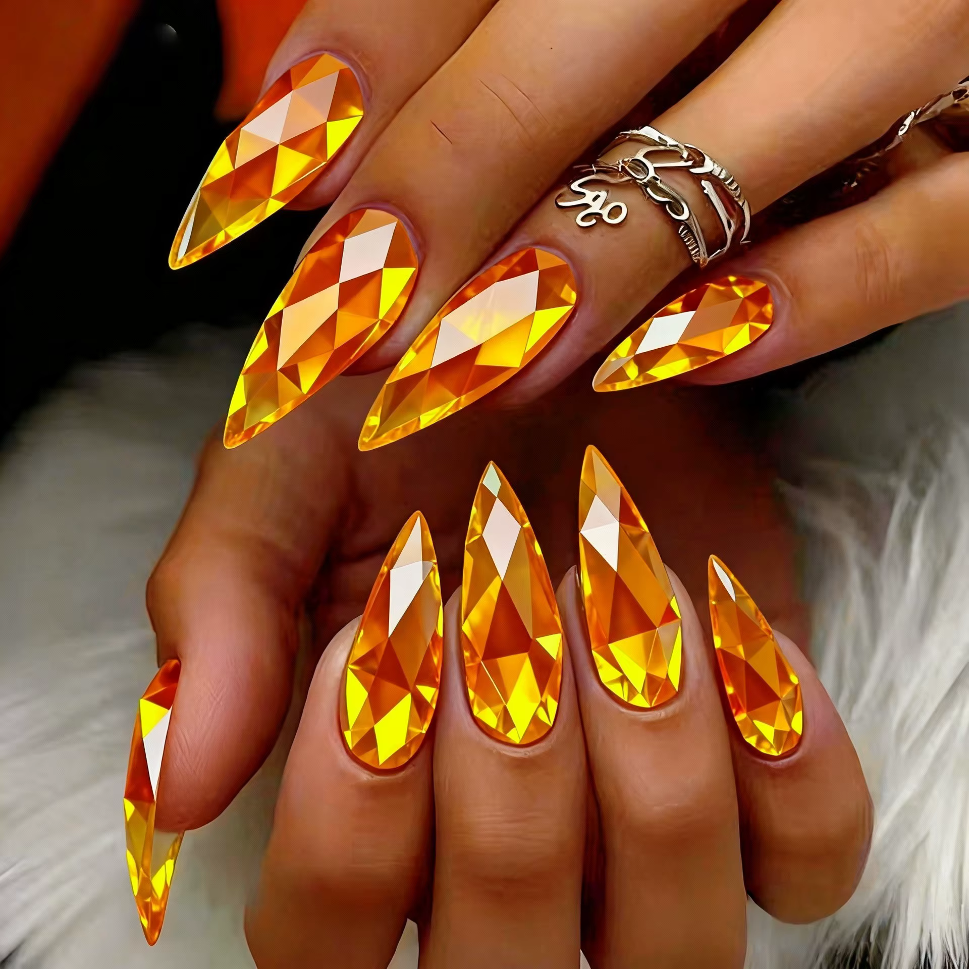 Faux ongles 3D holographiques plaqués, losange métallique brillant, rose, doré, jaune, argent, champ