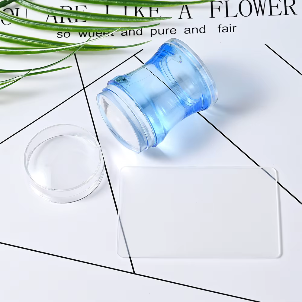 Kit de tamponnage pour nail art en silicone transparent, pour manucure française, plaque de tamponna