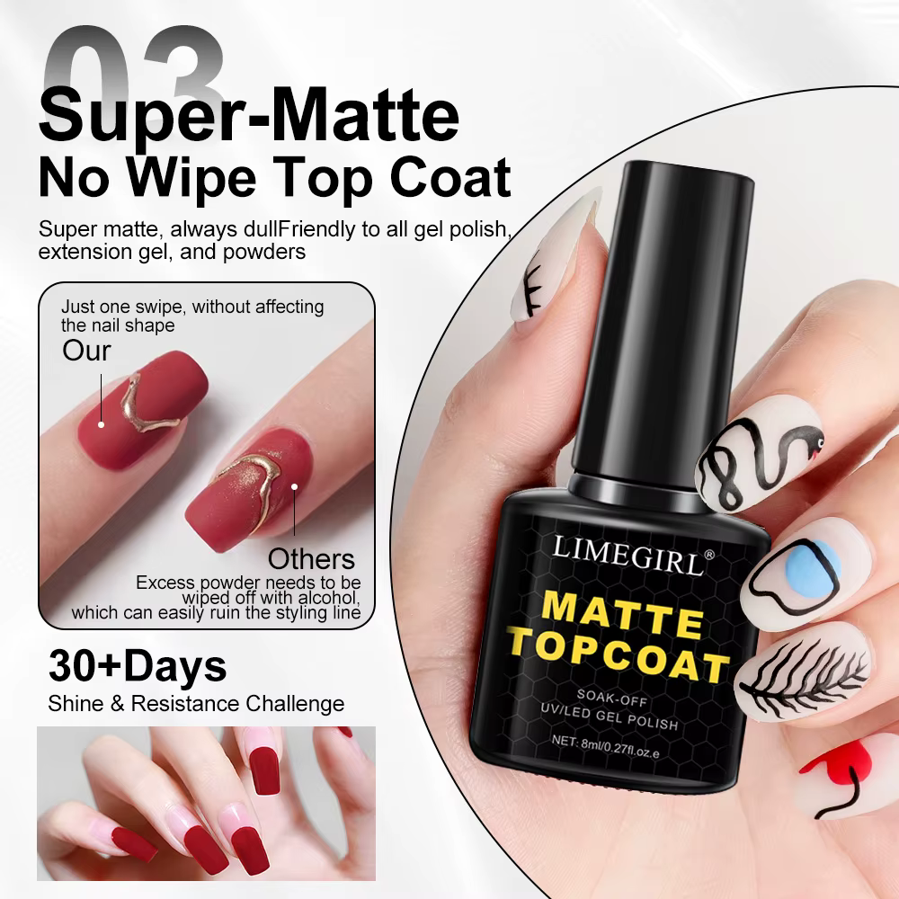 LIMEGIRL 8ml imbiber la couche de Base supérieure mate pour ongles vernis Gel UV Semi Permanent fonc