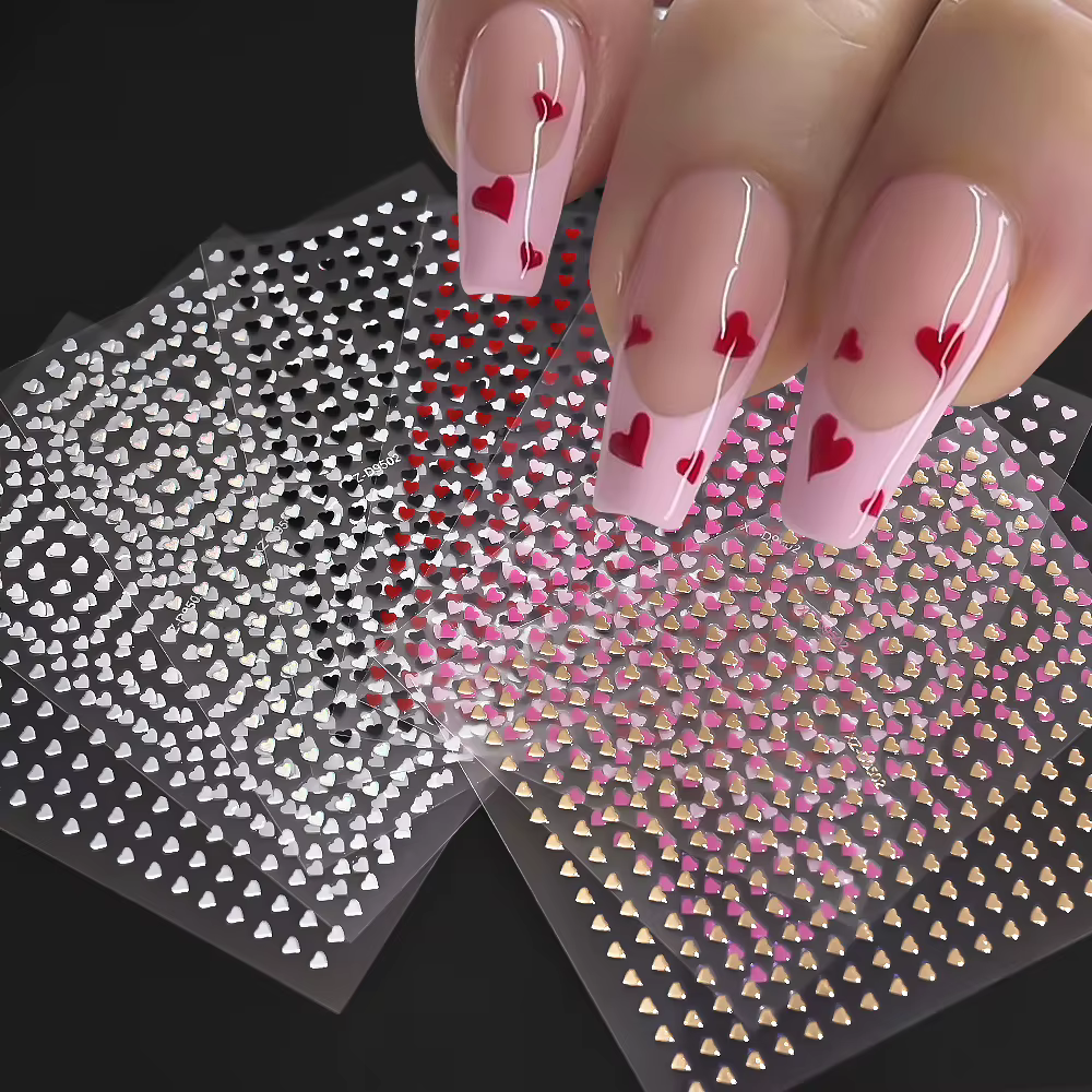 8 couleurs/ensemble 3D amour-coeur ongles autocollants Mini coeurs doux auto-adhésif Nail Art curseu