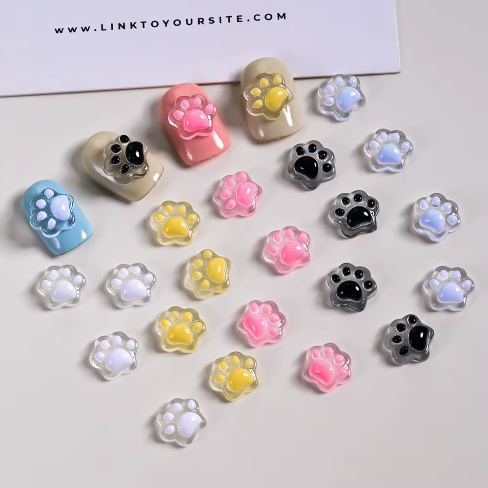 Breloques pour ongles patte de chat lumineuse 3D, 50 pièces, pattes de chat en résine mignonnes Y2K,