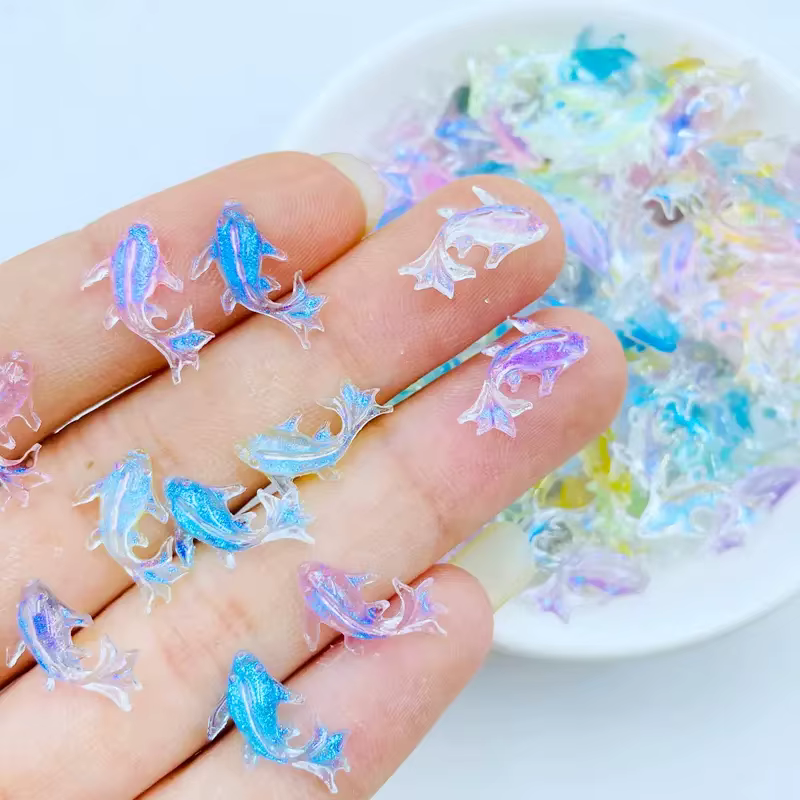 20 pièces 3D Kawaii résine mixte poisson Nail Art décorations dessin animé glace Transparent strass