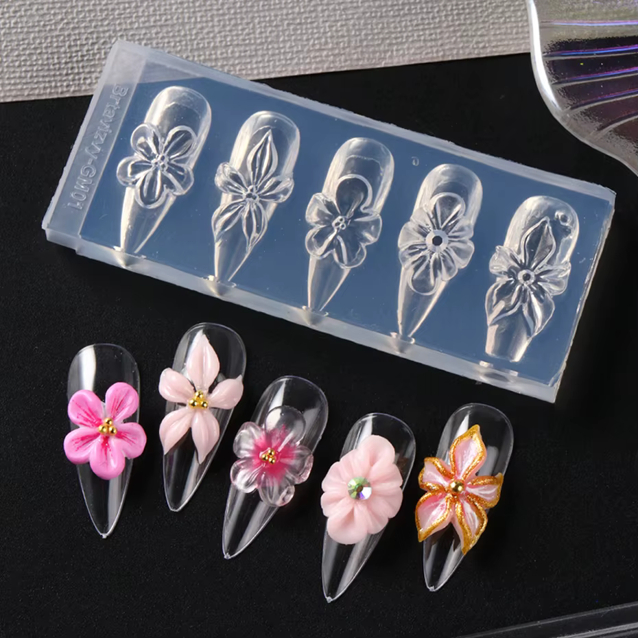 1 pièce Moule en silicone 3D pour ongles, motif fleur de printemps (Lys, Hibiscus), pour la sculptur