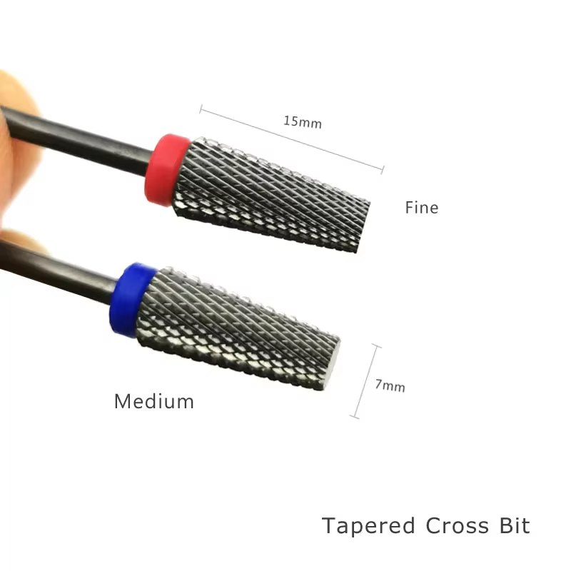 HYTOOS plat conique dents croisées foret 3/32 forets à ongles en carbure enlever Gel manucure Cutter
