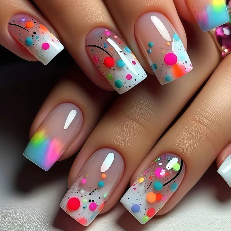 24 faux ongles de style occidental, peints à la main avec des motifs de bovins des Highlands et des 
