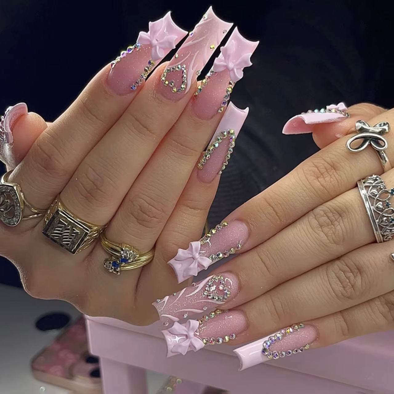 24 pièces rose imprimé léopard presse sur ongles carré faux ongles diamant Y2k faux ongles français