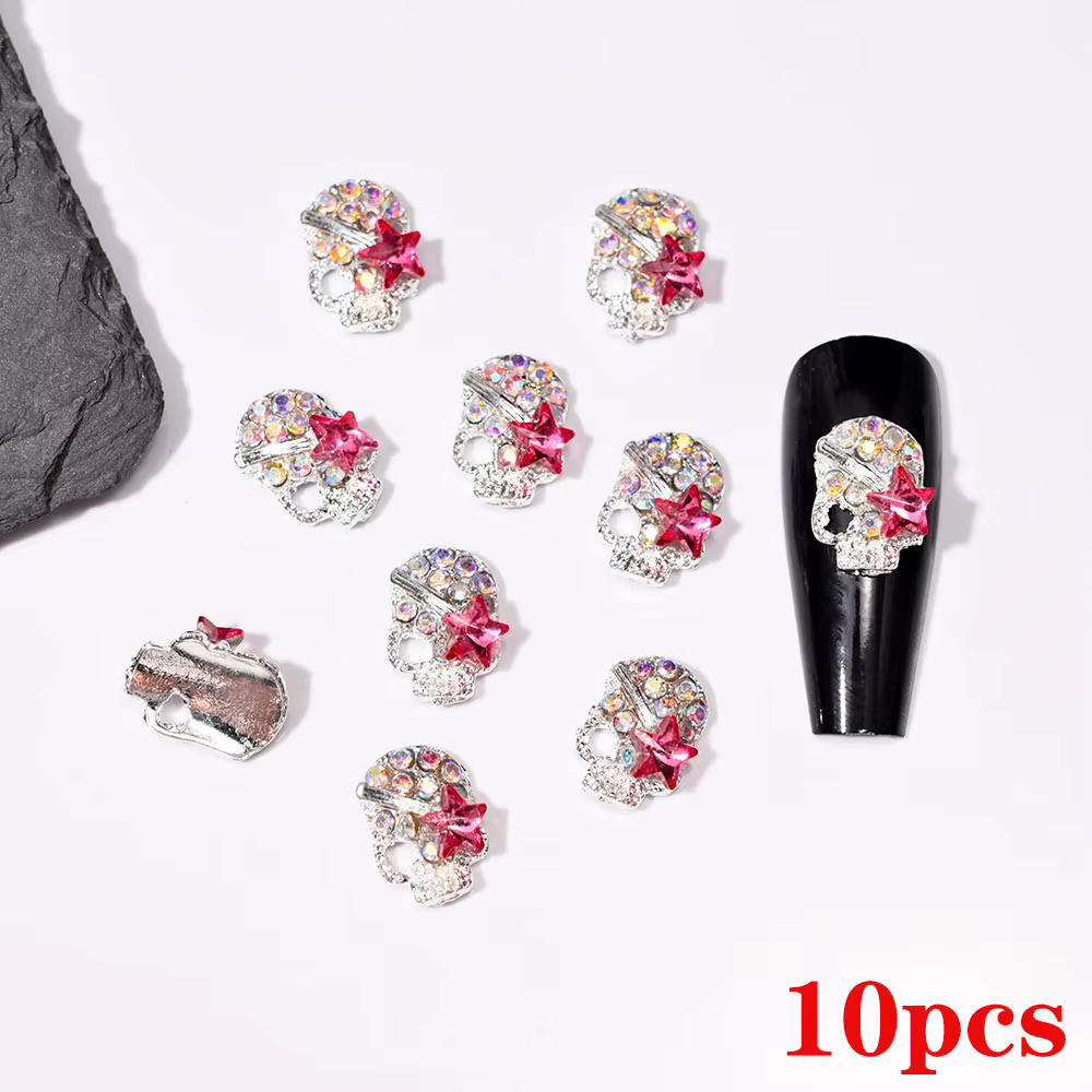 10 pièces brillant diamant métal crâne ongles breloques 3D Halloween décorations d'ongles gothique P