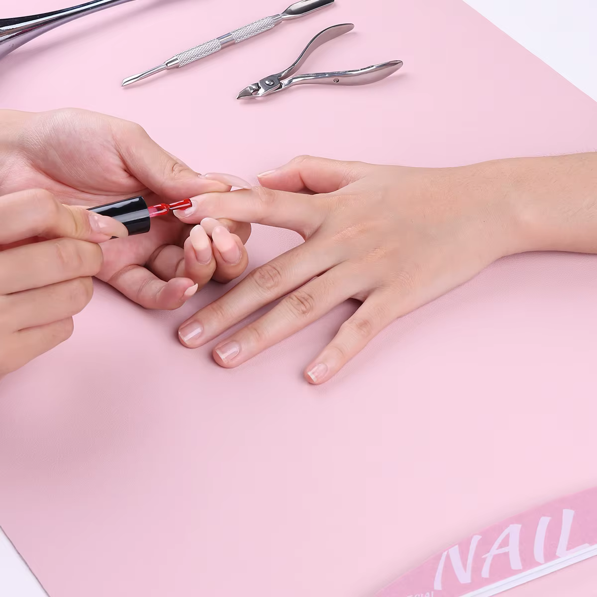 Tapis de table pour nail art, coussin pour ongles en cuir PU microfibre douce rose blanc, coussin de