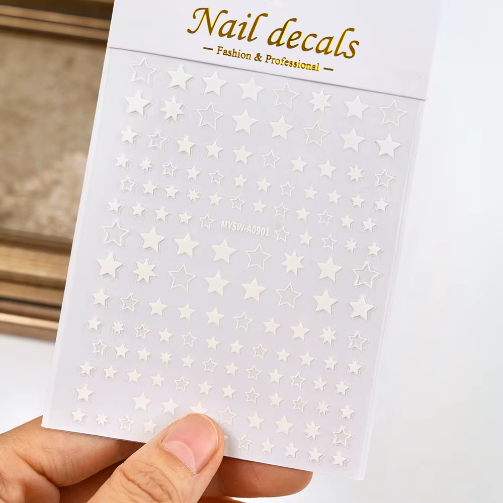 Autocollant 3D étoile noir et blanc pour Nail Art, décalcomanies auto-adhésives pentagramme Y2K, pai