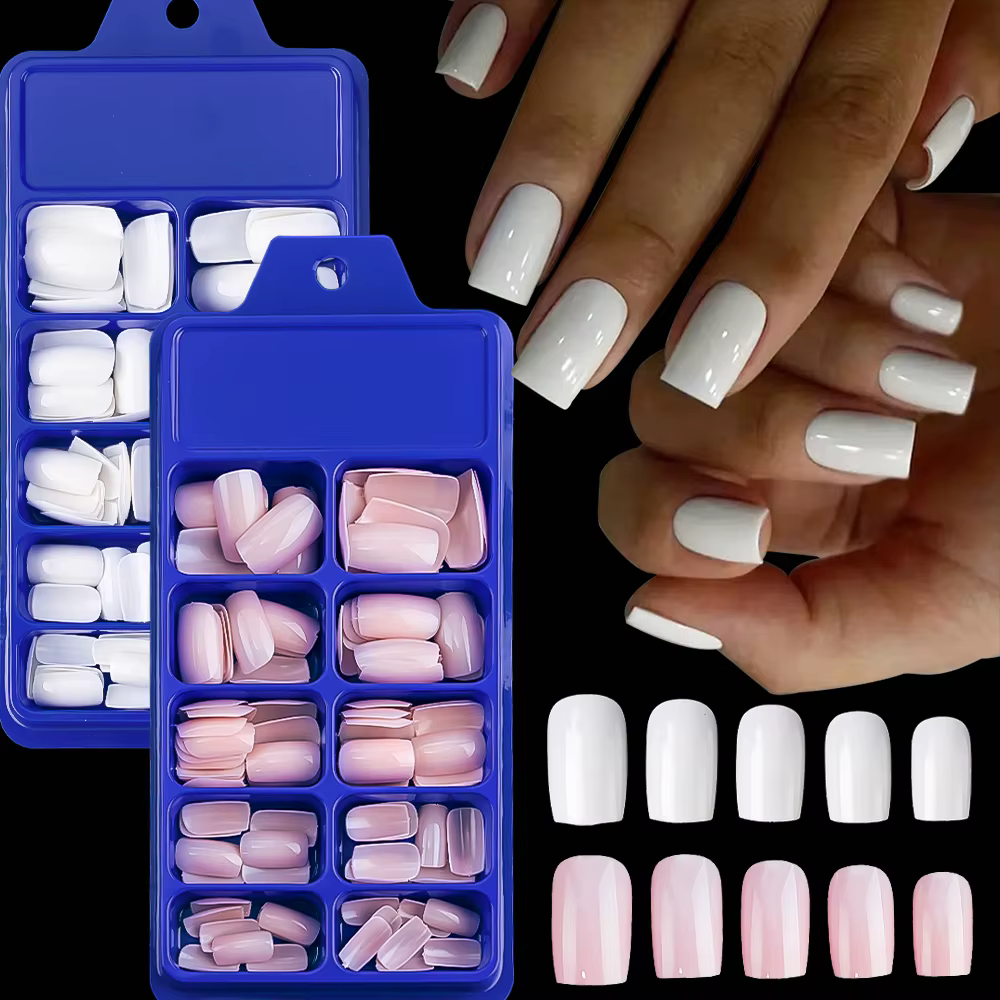 100 pièces blanc moyen carré faux ongles couverture complète acrylique artificiel faux ongles consei