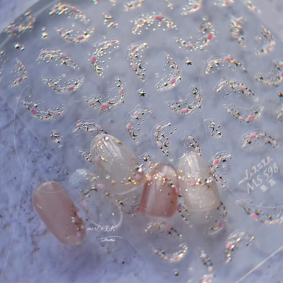 1 pièces 5D étoile lune ongles autocollants Kawaii rose rétro bronzant Nail Art autocollant décorati