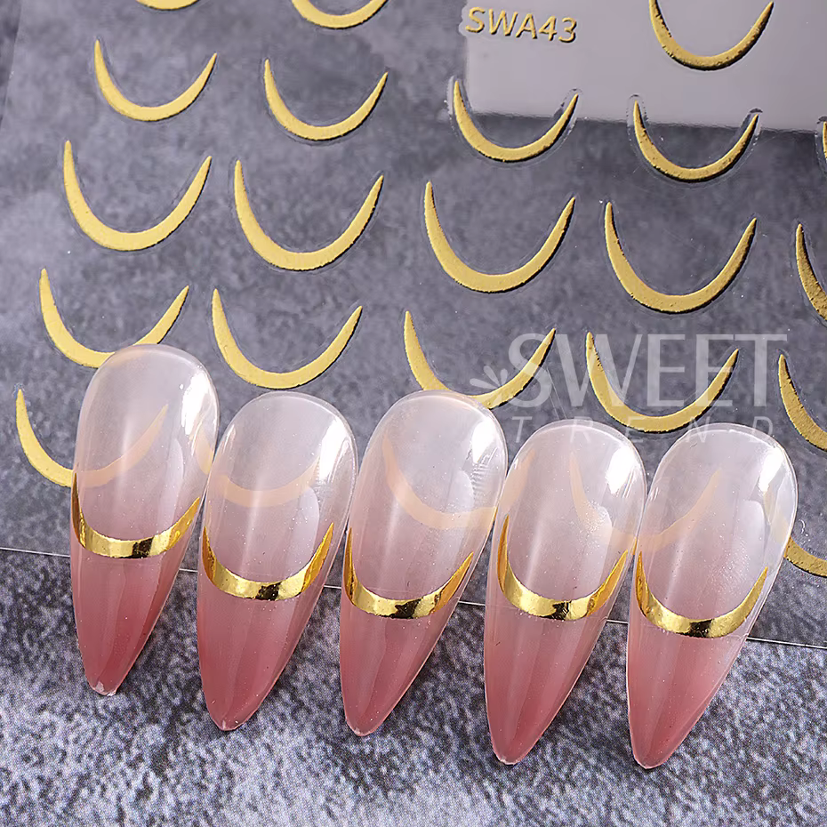 Autocollants pour ongles croissant de lune, auto-adhésifs, sourire français, ligne rayée, Design, dé