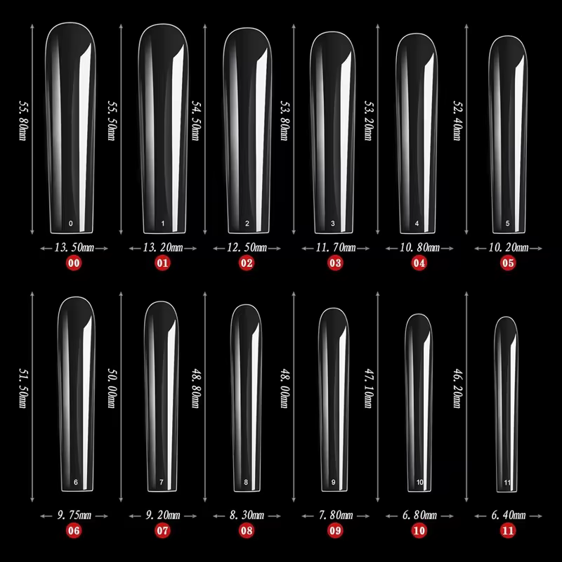 Patchs pour ongles rectangulaires extra longs à couverture complète 240 pièces faux ongles transpare