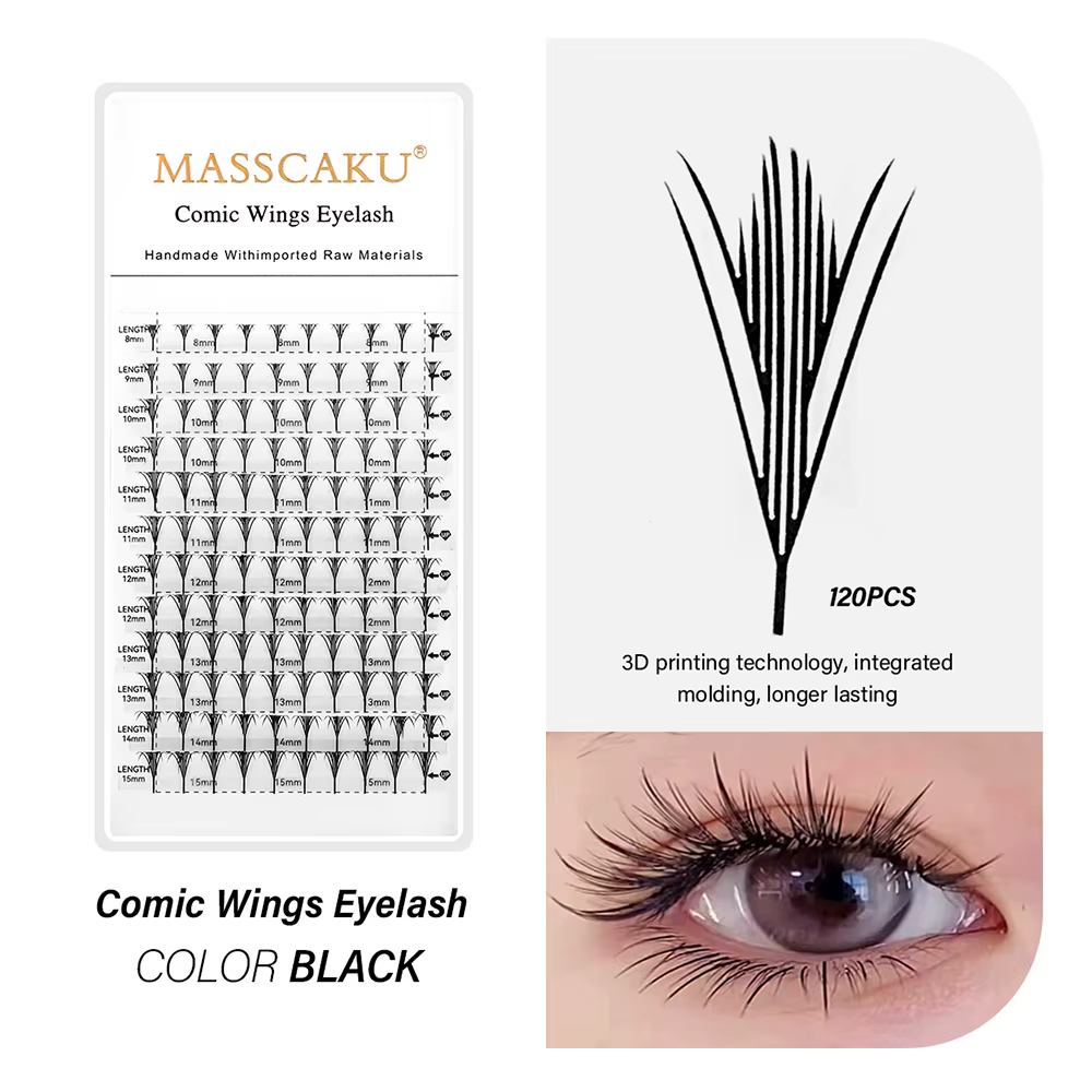 MASSCAKU 0.05mm d'épaisseur vison synthétique Manga Anime bande dessinée flèche cils 8-15mm mélange