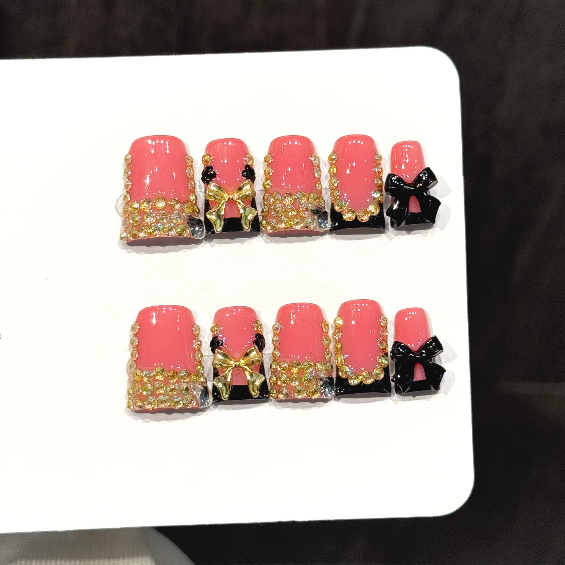 10 pièces d'ongles artificiels en forme de canard pressés à la main, jolis faux ongles, rose pêche, 