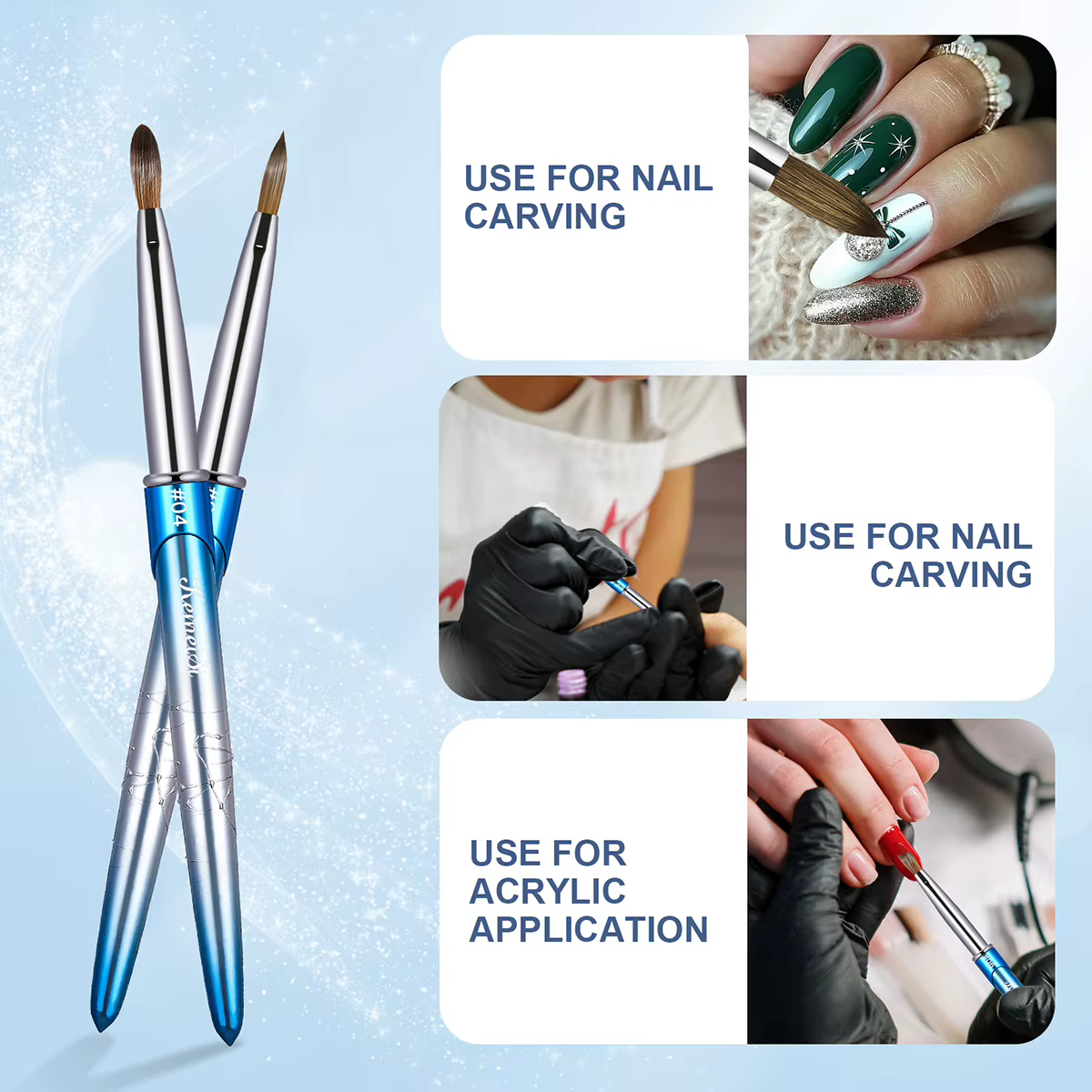 KEMEISI – pinceaux pour Nail Art Kolinsky 100% pur, poignée robuste, poudre acrylique de forme ovale