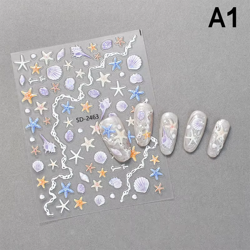 Autocollants pour Nail Art, plage d'été, océan, coquille, étoile de mer, clammes, conque, étoiles, b