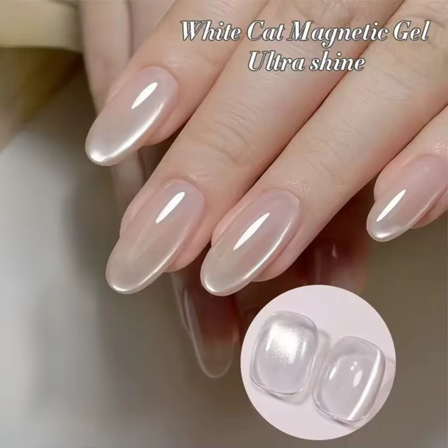 1-9 pièces TC Flow Light Vernis à ongles gel effet œil de chat blanc ultra brillant, gel UV à retire