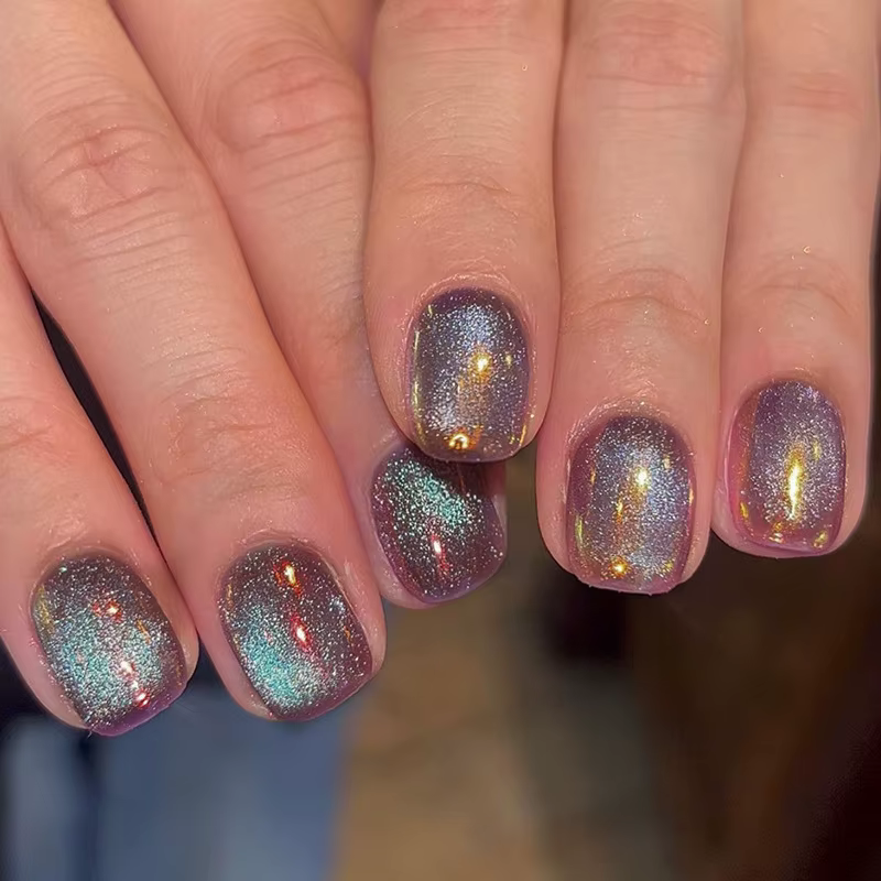 Faux ongles courts et ronds, 24 pièces, bleu français, perle de Rotterdam kling, blanc ondulé, cœur