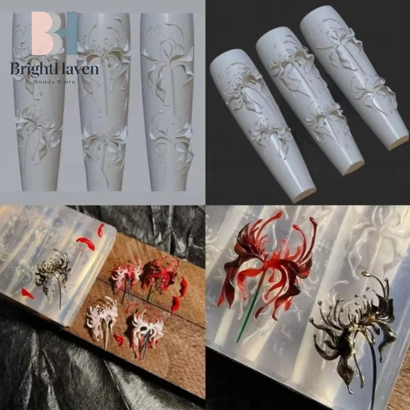 Moule en silicone 3D pour ongles, motif fleur de Lycoris Radiata, transparent, pour manucure, sculpt