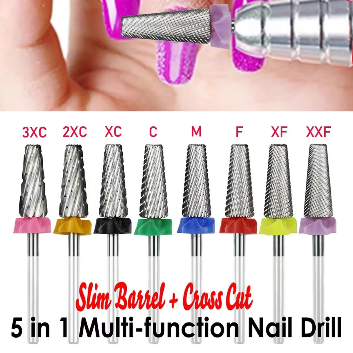 Foret à ongles 5 en 1 en carbure de tungstène, forme conique, coupe droite, pour Gel acrylique, Mach