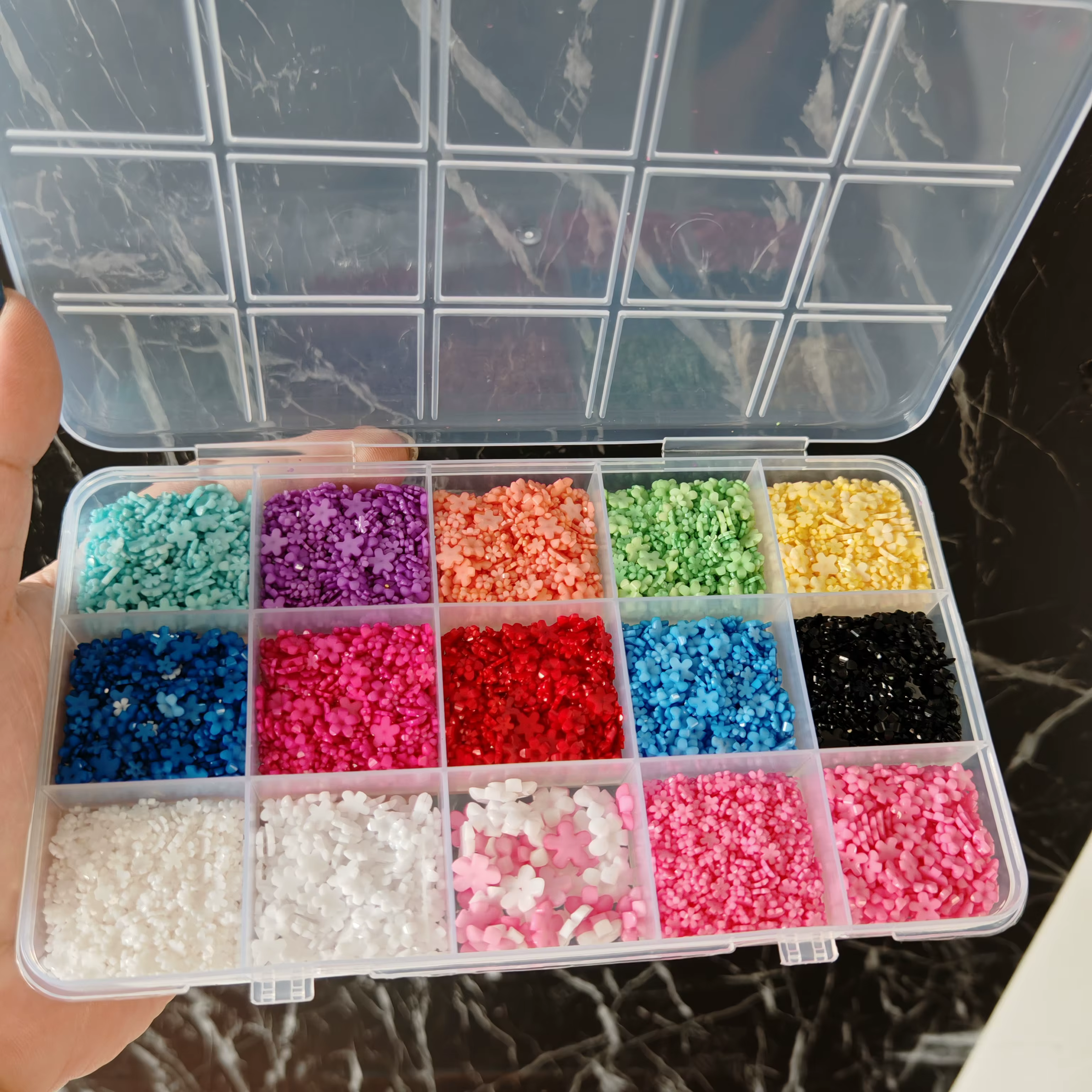 12/15 grilles acrylique fleur ongles breloques mélange de couleurs ensemble 3D fleur Nail Art strass
