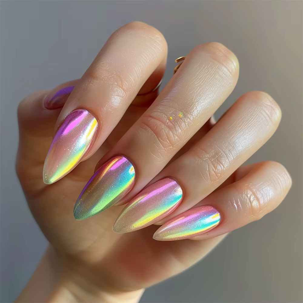 24 pièces faux ongles œil de chat bleu portable longs faux ongles aiguilles Simple presse sur Nail A