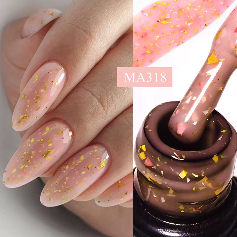Gel de base en caoutchouc pailleté or 7 ml, vernis à ongles en gel, auto-nivelant, gel de constructi