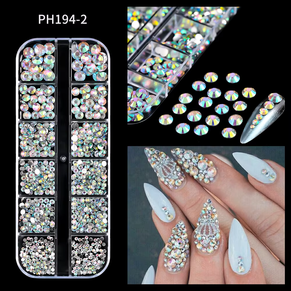 12 Grilles SS6-SS30 Mixte Nail Strass Brcorporelle Clair/Or/Rose/Bleu Diamant À Dos pio Nail Gemmes