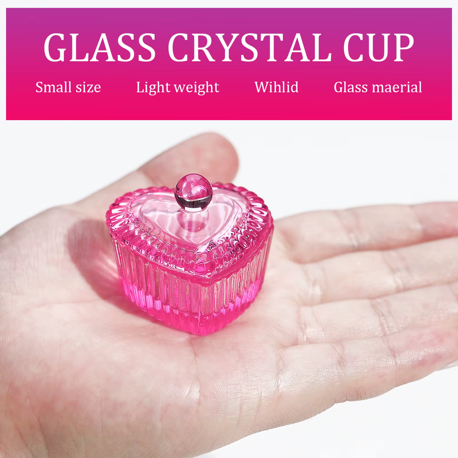 Plat Dappen en verre cristal rose, 1 pièce, poudre acrylique, support de liquide, conteneur en forme