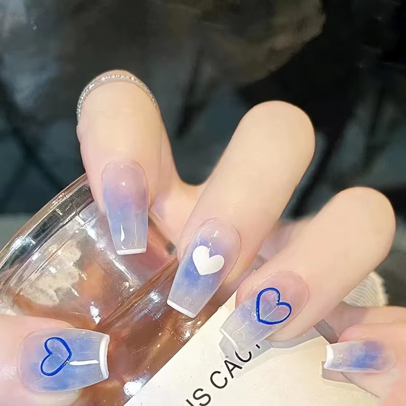 24 pièces/ensemble français court carré acrylique portant des faux ongles couverture complète adhési