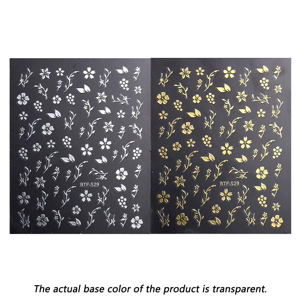 Autocollants pour ongles en forme de fleur dorée - Design feuille, finition scintillante autocollant