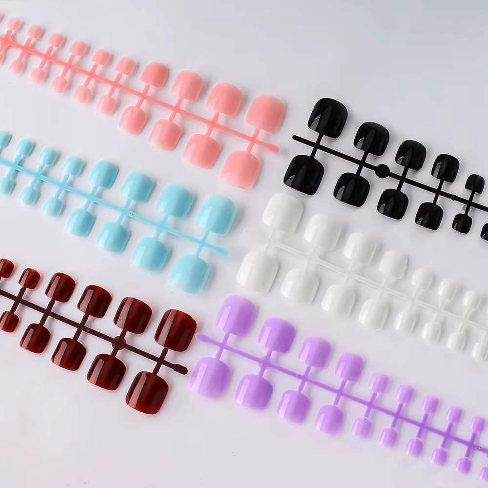 144 pièces faux ongles carrés courts bleu lac/blanc/rouge/nu presse sur ongles brillant couverture c