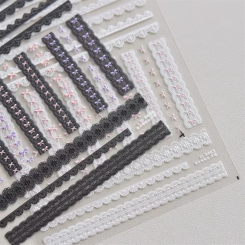 Autocollants en dentelle pour ongles, 1 pièce, motif cœur d'amour, rose, blanc, noir, auto-adhésif,