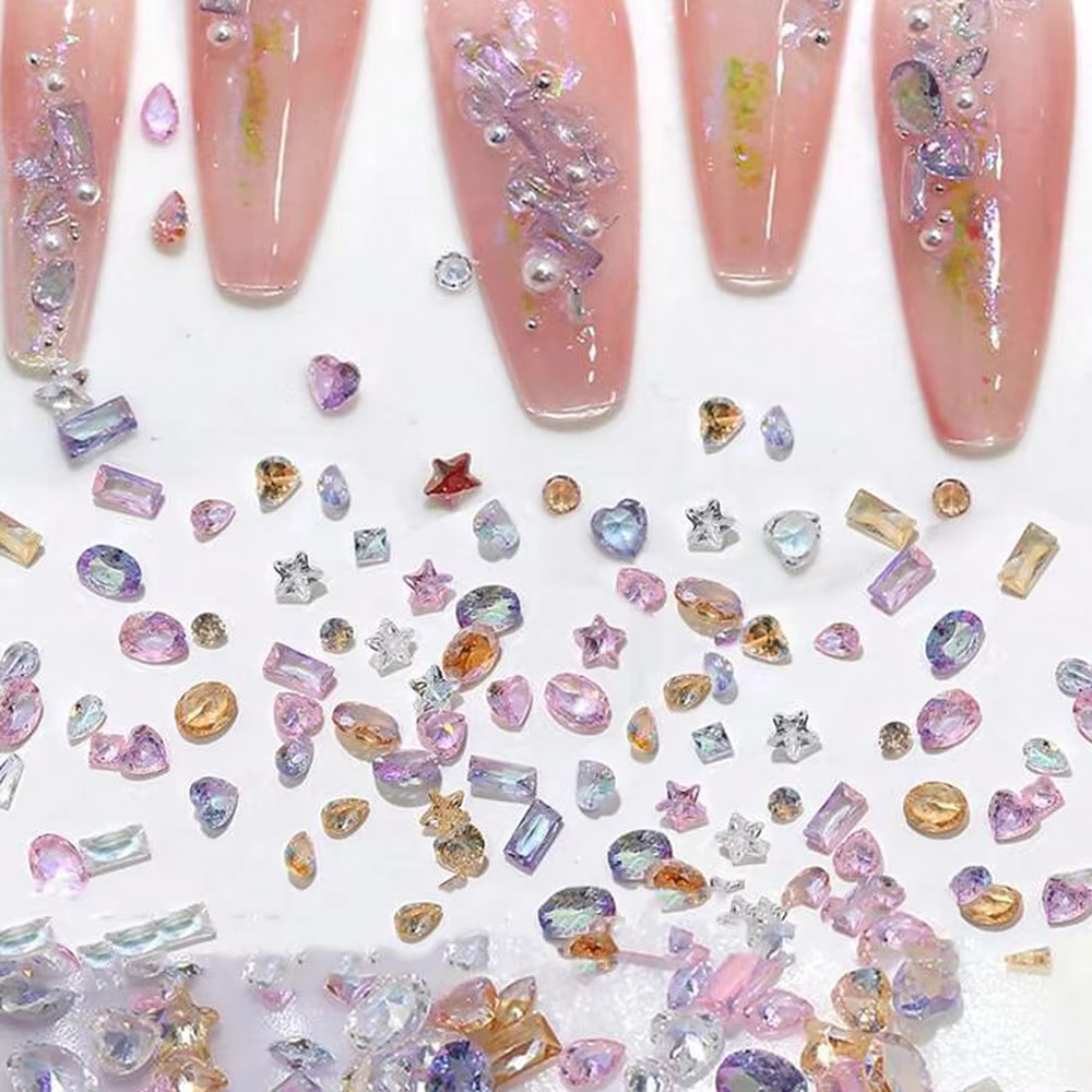 Mini breloques en Zircon pour Nail Art, 50 pièces/sac 5A, mélange de formes scintillantes, fond plat