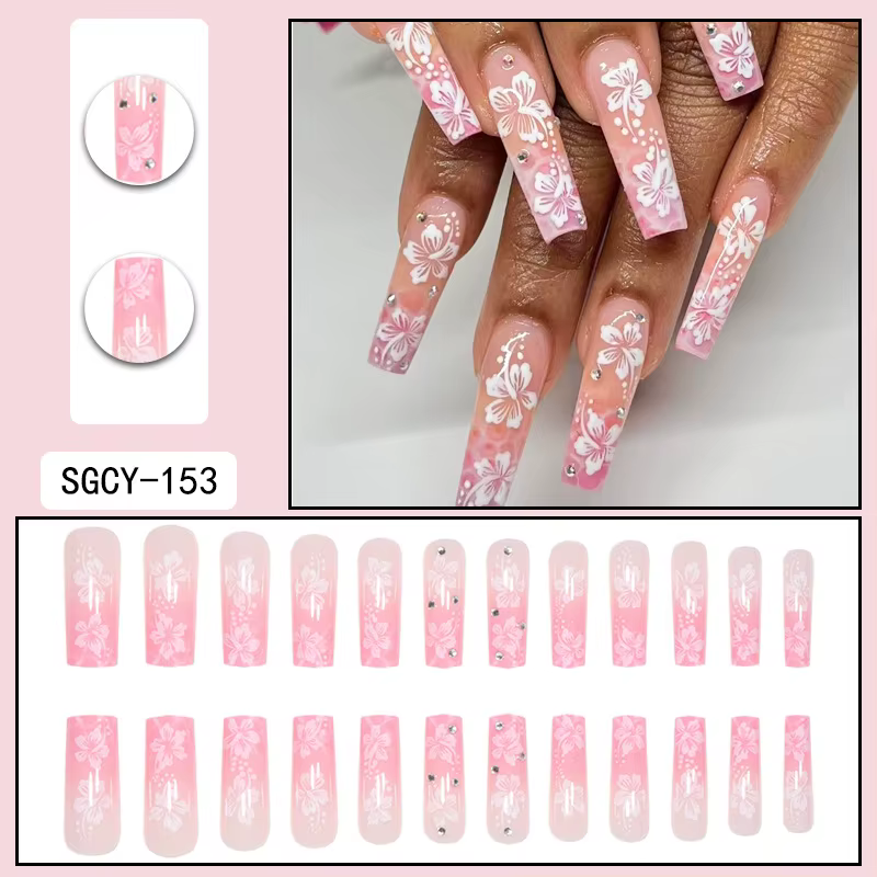 24 longs cercueil en gros faux ongles art, dernière presse à ongles artificiels au doigt sur les ong