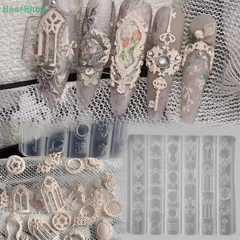 ♥ ♥ ♥ Moule 3D en Silicone pour Nail Art, Style européen, motifs rétro, chandelier, bougie, décor, b