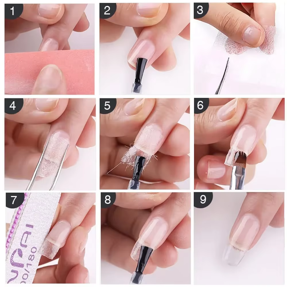 Soie Non tissée en fibre de verre, 10/20/50 pièces, Extension d'ongles, enveloppe en forme de soie,