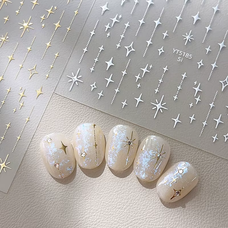 Or argent estampillé Starlight Laser paillettes étoile bronzant strass soulagement Nail Art décorati