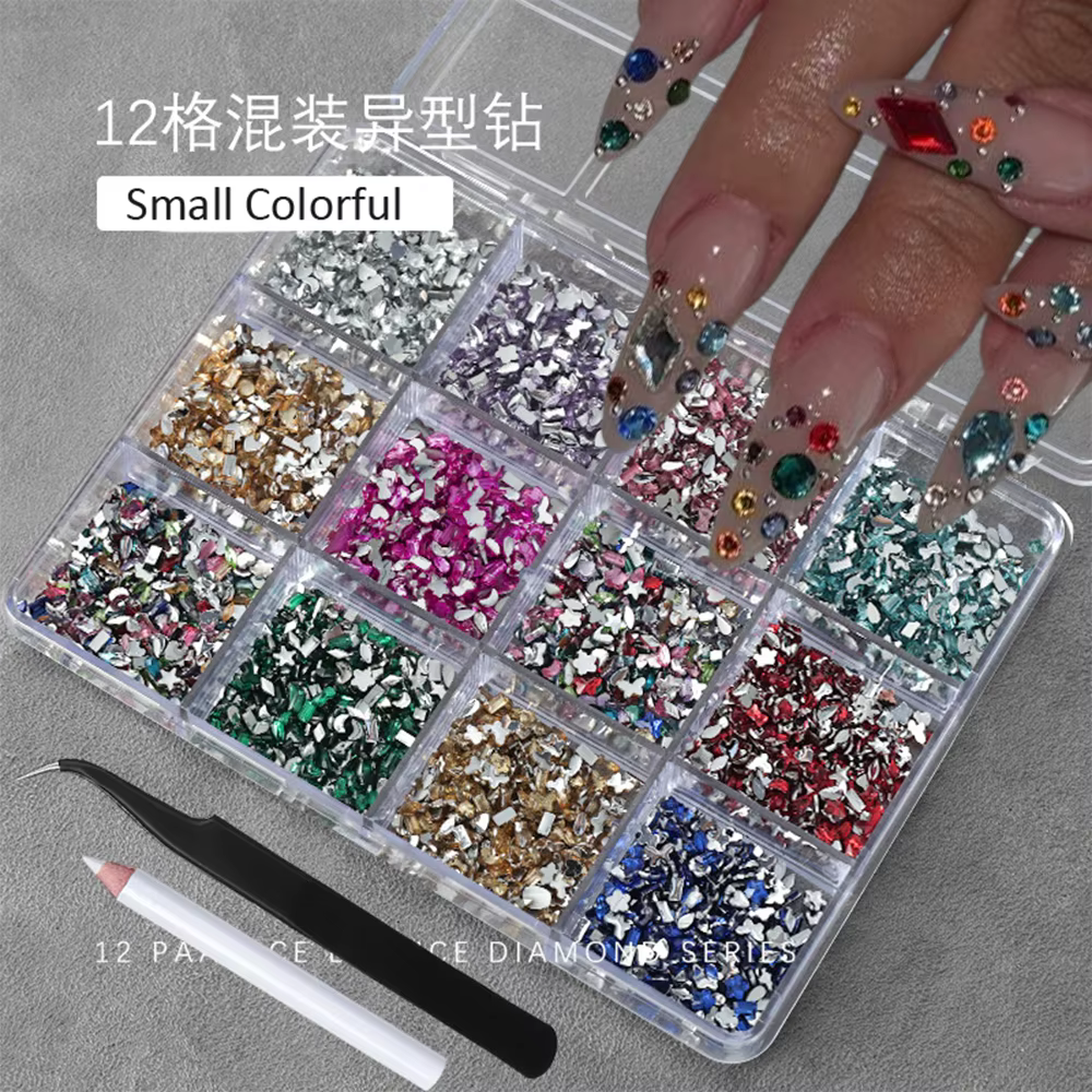 12 grilles 3D Champagne or Nail Art strass multi-formes Flatback cristal diamant breloques pour ongl