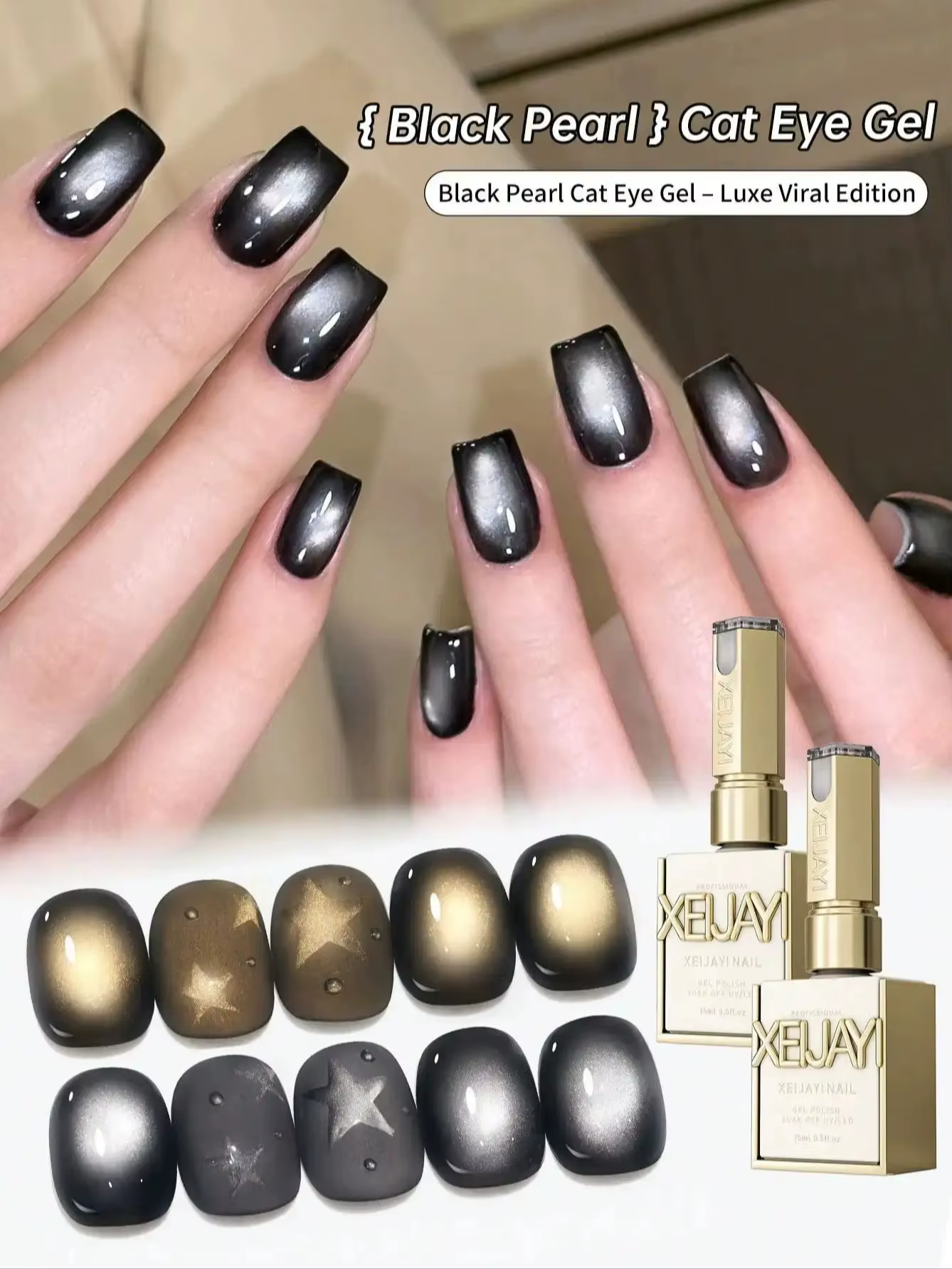 2 couleurs 15ML noir perle oeil de chat Gel pour ongles ensemble Semi Permanent Nail Art trempage UV