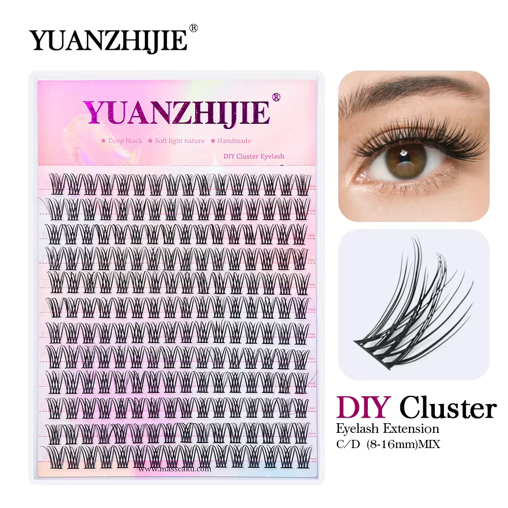 YUANZHIJIE bricolage 120 pièces cils en grappe 3D naturel bouquet 8-16mm D Curl faisceau segmenté in