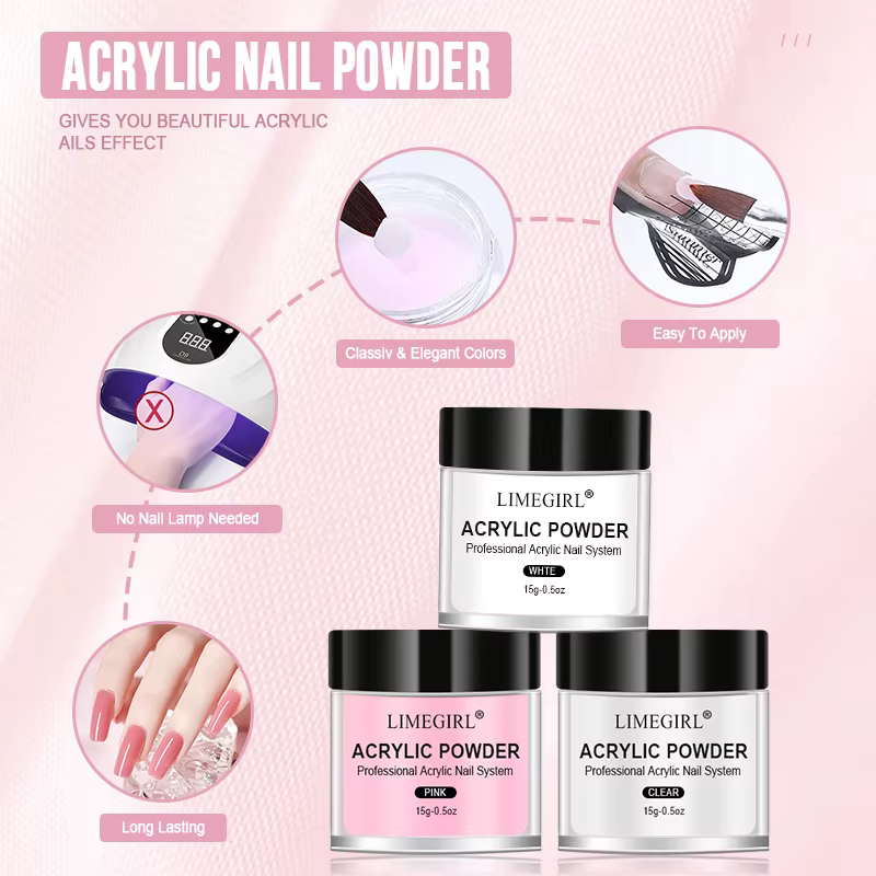 Liquide cristal de 40ml avec ensemble de poudre acrylique de 45ml, Kit de poudre acrylique transpare