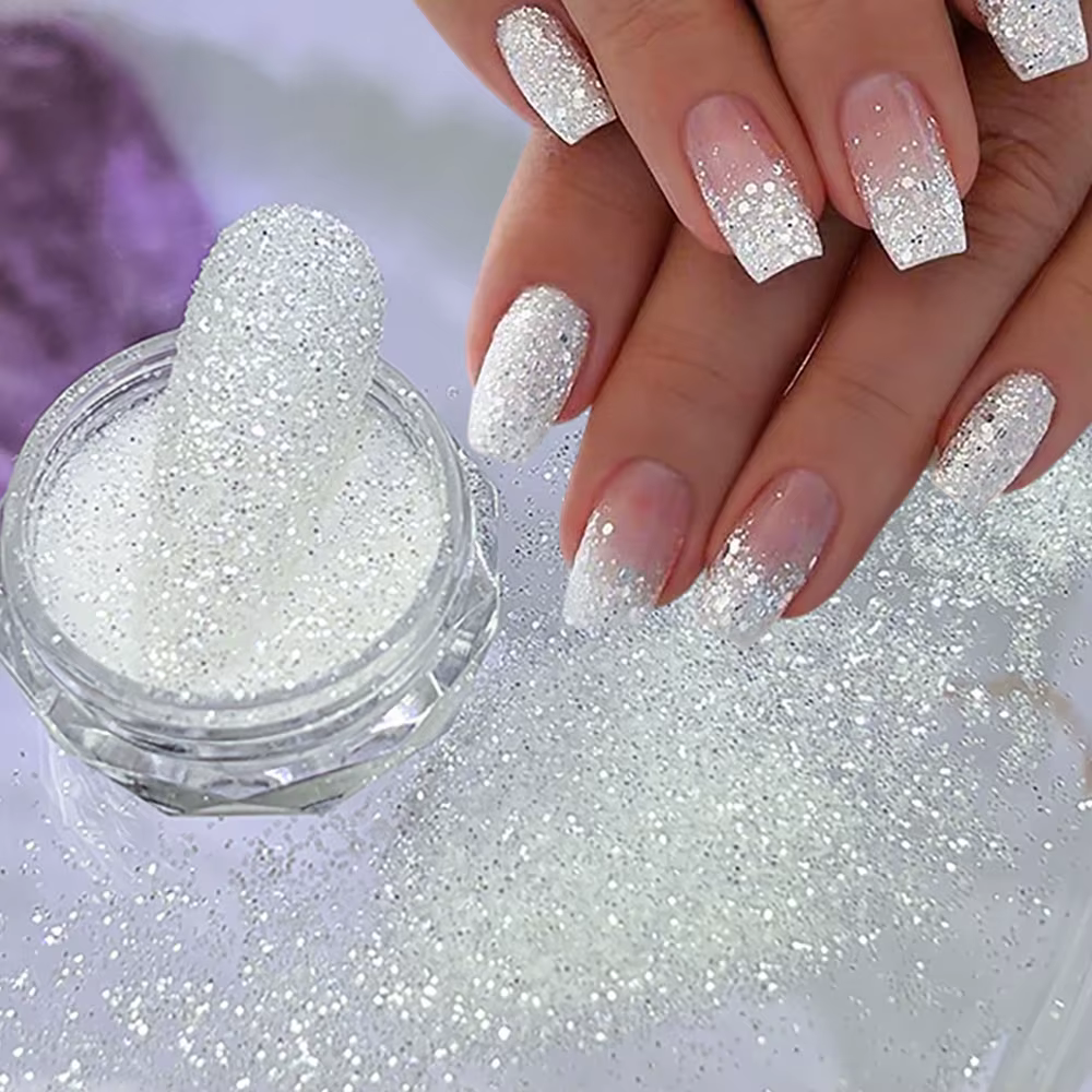 Poudre à paillettes pour ongles, 1 pot, cristal scintillant, diamant, argent, sucre réfléchissant au