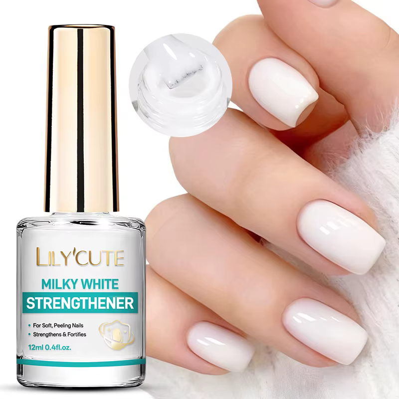 LILYCUTE 12ML Vernis à Ongles Soin des Ongles Blanc Laiteux Renforçateur Longue Durée Sans Lampe UV
