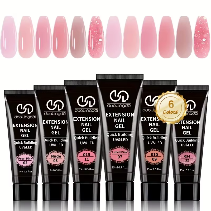 Kit de gel pour extension d'ongles Poly, 6 couleurs rose pêche, tons doux fleur de cerisier, pour to