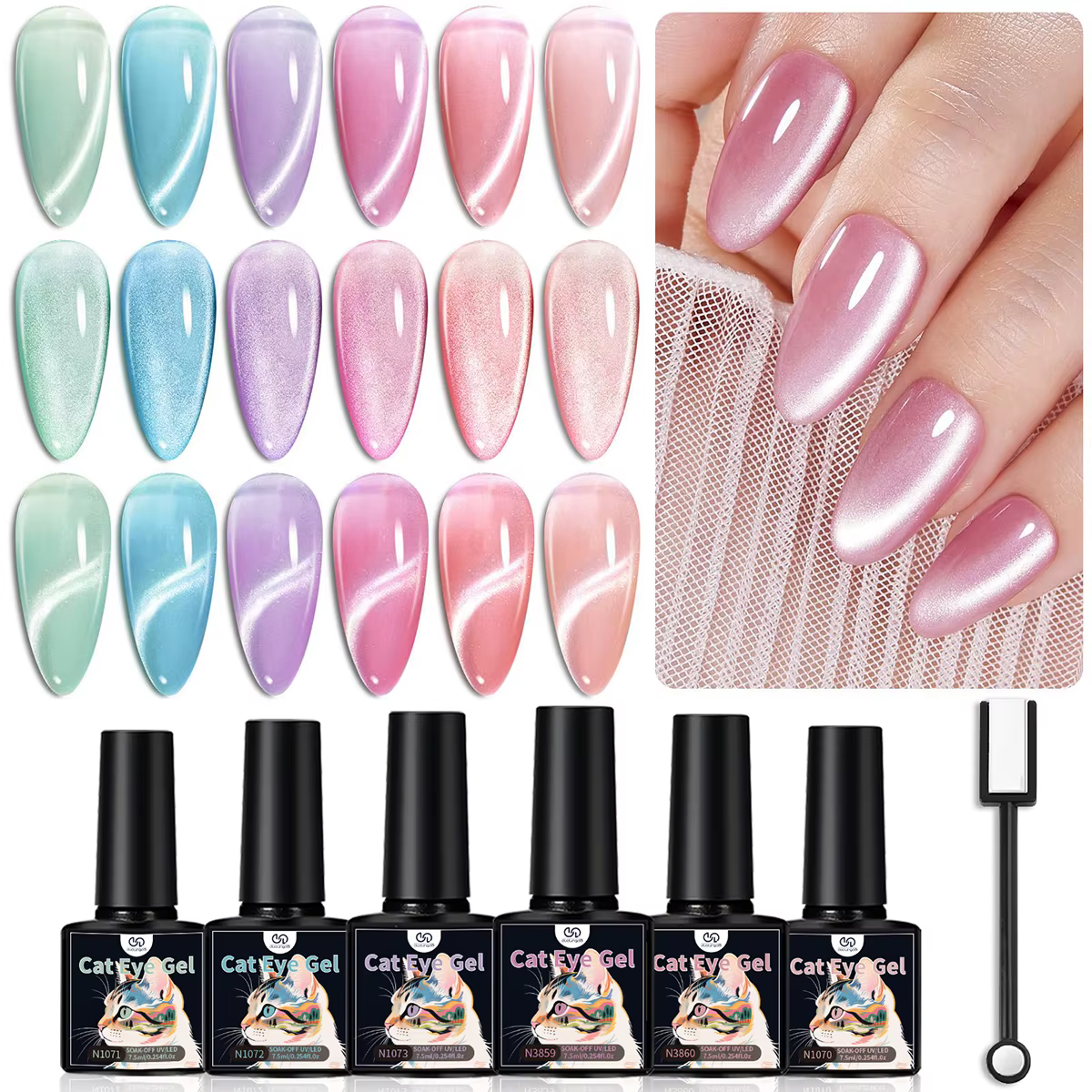 6 pièces noël ongles blanchissant 2025 Style vente chaude aurores boréales perle oeil de chat aimant
