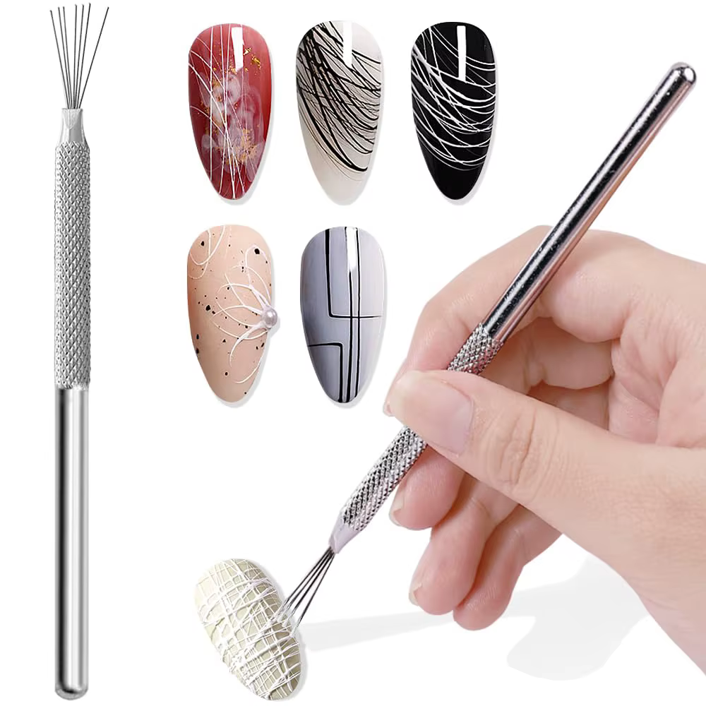 Liner à ongles à 7 broches, outils d'art des ongles, lignes à rayures en acier inoxydable, stylos po