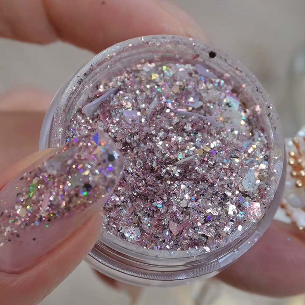 1 pot Aurora brillant opale flocons ongles paillettes Laser argent or nuage brocart flocons ongles p