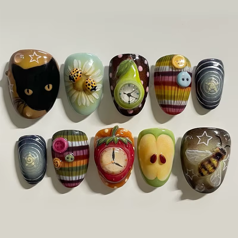 24 faux ongles à motifs anime, colorés, en forme d'amande, à presser, pour filles, mignons et portab